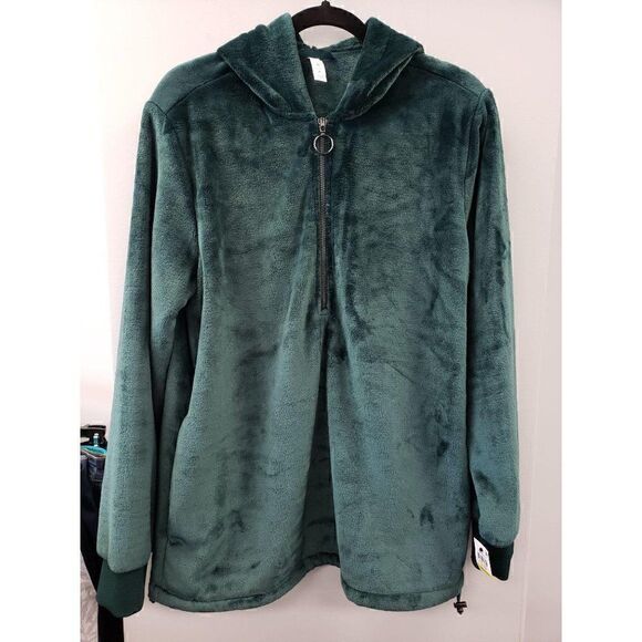Ideology NWT Green Soft Faux-Fur Zipper Hoodie XS‎ - Picture 2 of 5